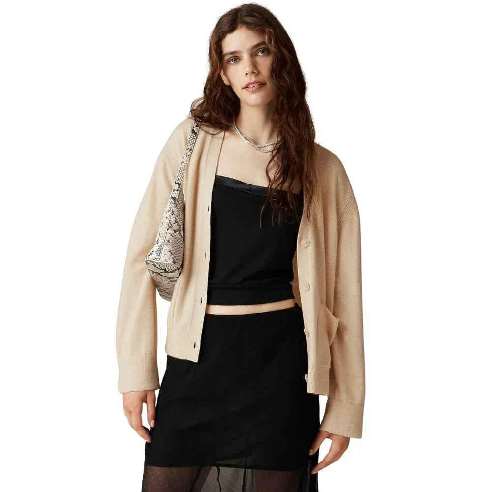 J. Crew 100% Cashmere Cardigan Sweater Quiet Luxury Minimalist Sand - XXS